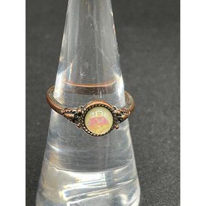 Silvertone Irradescent White Ring Ring Size 6.50